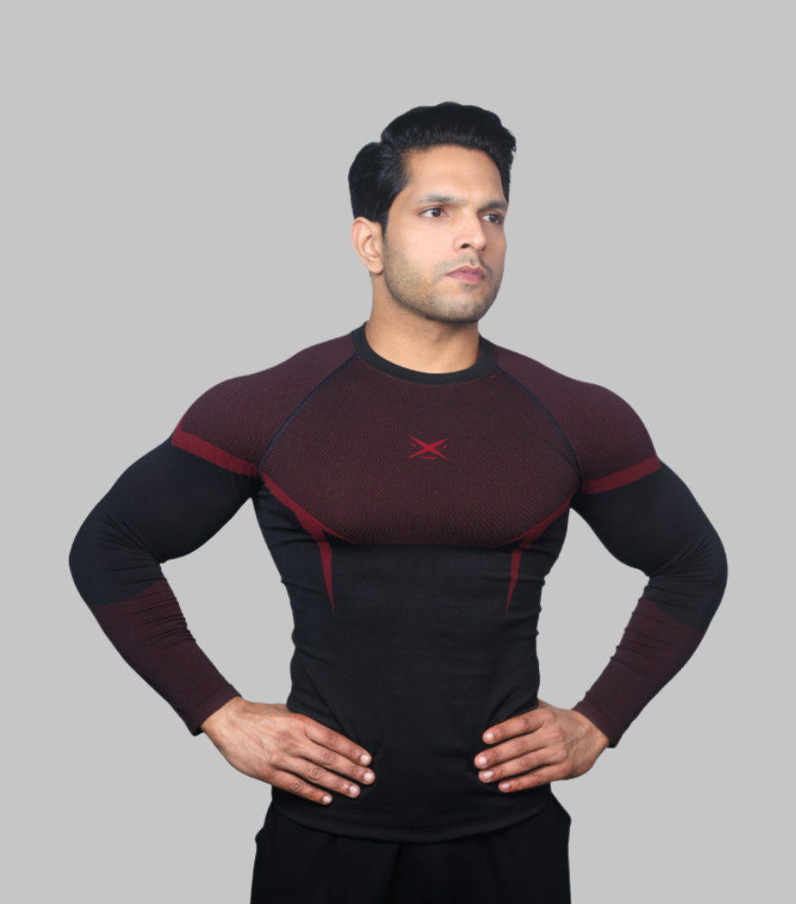 PHANTOM SEAMLESS T-SHIRT CARMINE RED FULL SLEEVES