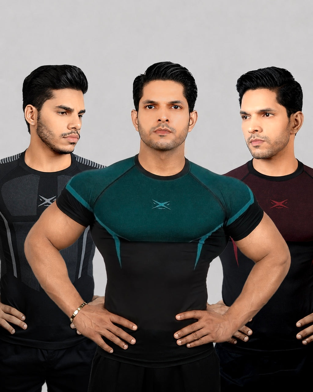PHANTOM SEAMLESS T-SHIRT - CARMINE RED, TEAL BLUE & GRAPHITE GREY -PACK OF 3