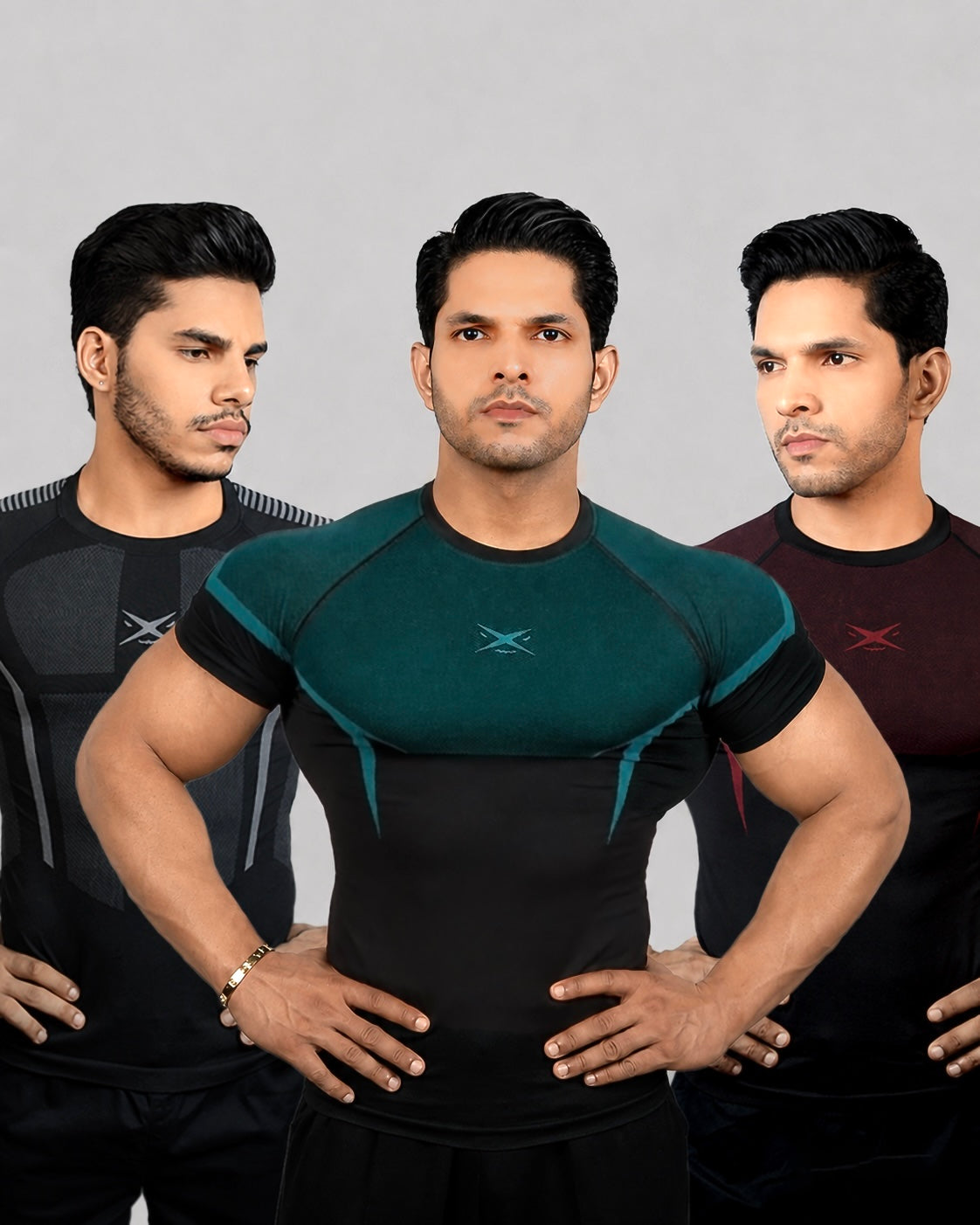 PHANTOM SEAMLESS T-SHIRT - CARMINE RED, TEAL BLUE & GRAPHITE GREY -PACK OF 3